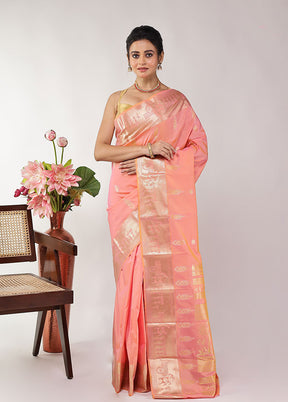 Peach Kanjivaram Silk Saree With Blouse Piece