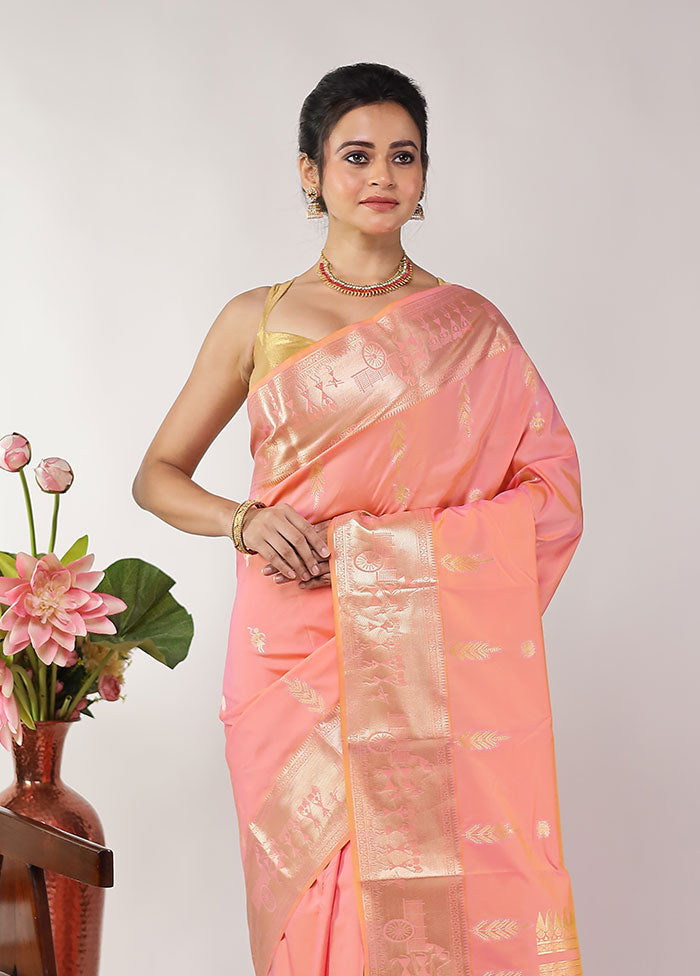 Peach Kanjivaram Silk Saree With Blouse Piece