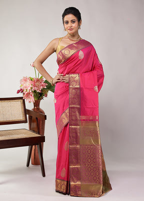 Pink Kanjivaram Silk Saree With Blouse Piece