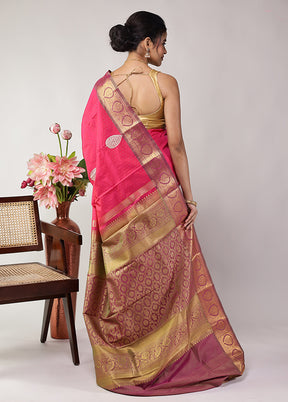Pink Kanjivaram Silk Saree With Blouse Piece