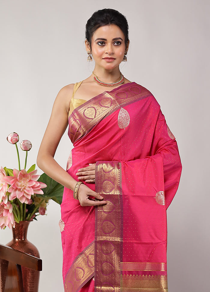 Pink Kanjivaram Silk Saree With Blouse Piece