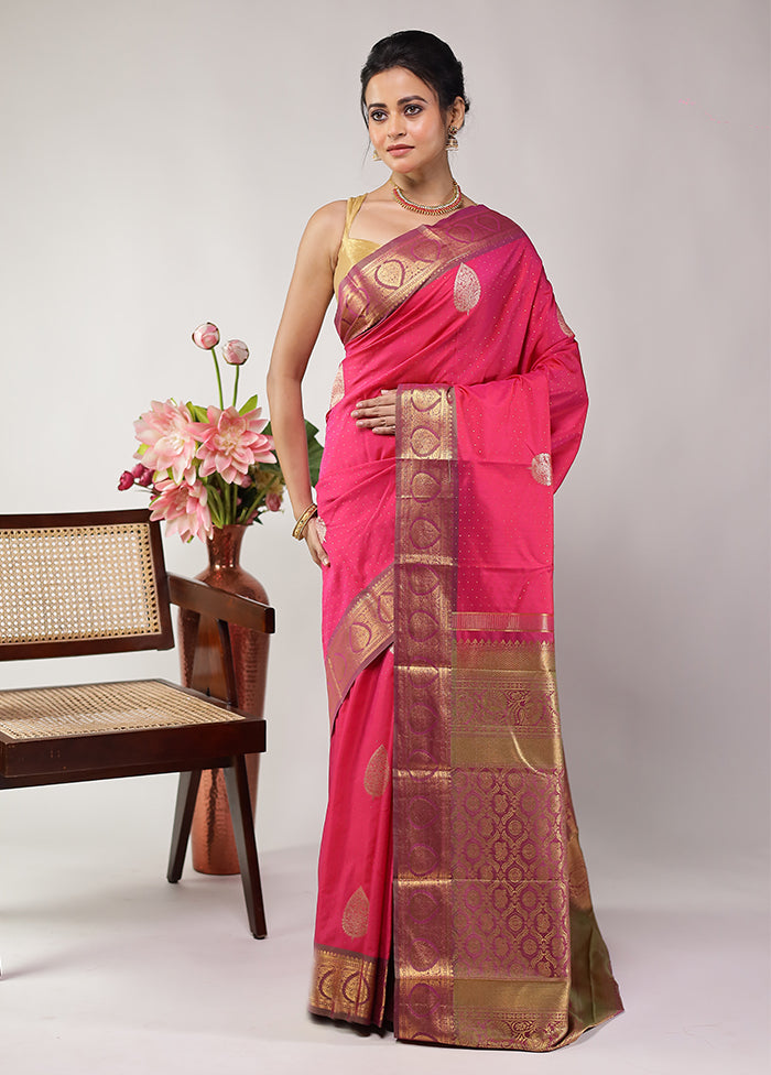Pink Kanjivaram Silk Saree With Blouse Piece