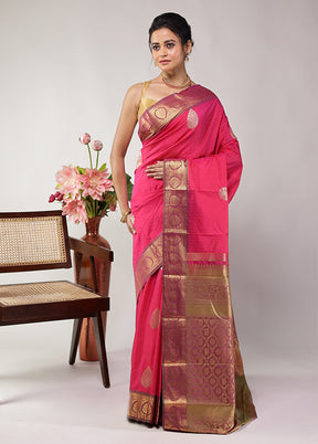 Pink Kanjivaram Silk Saree With Blouse Piece