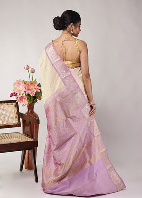 Cream Kanjivaram Silk Saree With Blouse Piece