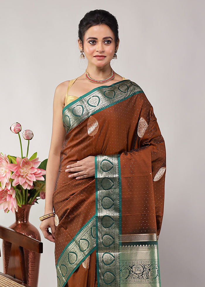 Brown Kanjivaram Silk Saree With Blouse Piece