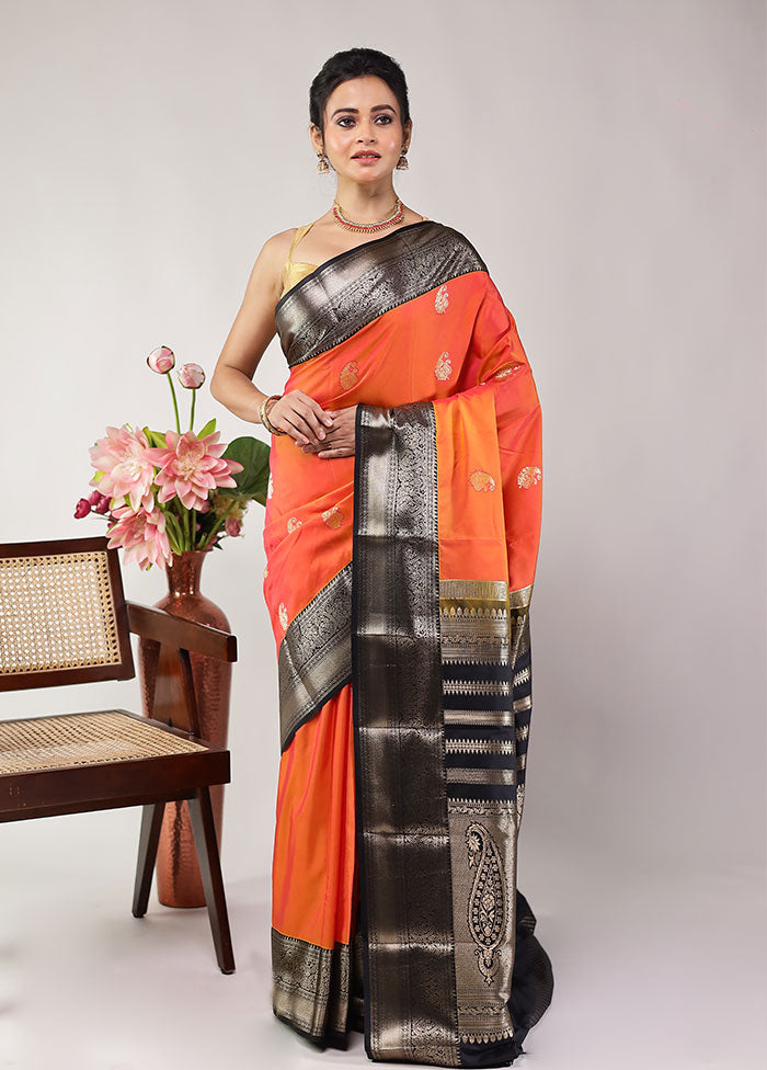 Orange Kanjivaram Silk Saree With Blouse Piece