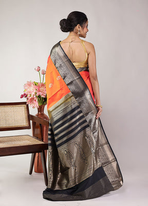 Orange Kanjivaram Silk Saree With Blouse Piece
