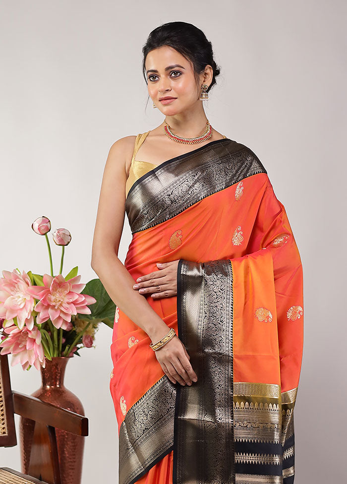 Orange Kanjivaram Silk Saree With Blouse Piece