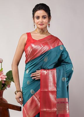 Green Kanjivaram Silk Saree With Blouse Piece