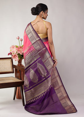 Pink Kanjivaram Silk Saree With Blouse Piece