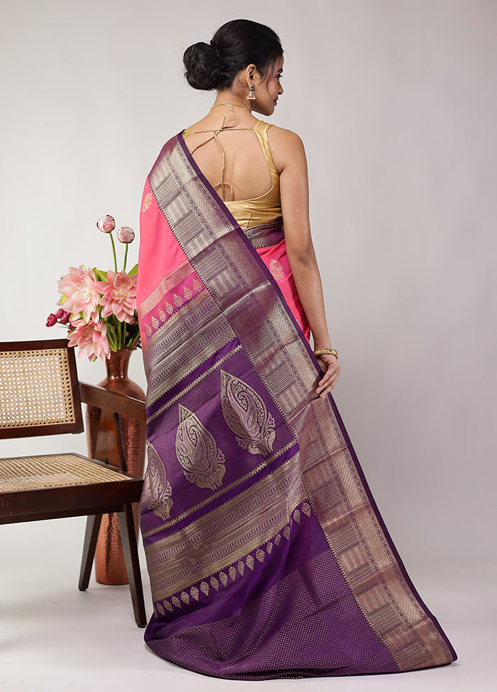 Pink Kanjivaram Silk Saree With Blouse Piece