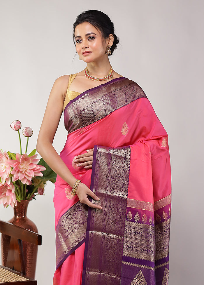 Pink Kanjivaram Silk Saree With Blouse Piece