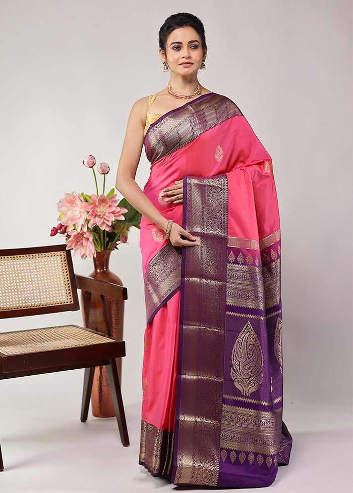 Pink Kanjivaram Silk Saree With Blouse Piece