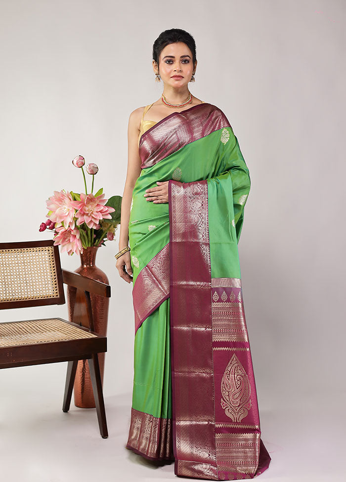 Green Kanjivaram Silk Saree With Blouse Piece