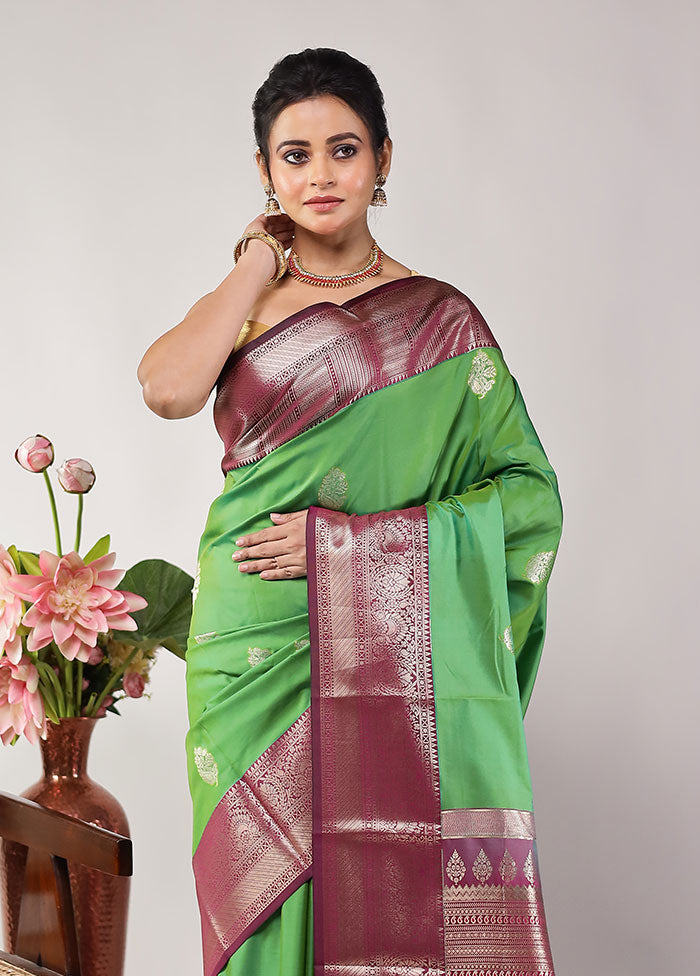 Green Kanjivaram Silk Saree With Blouse Piece