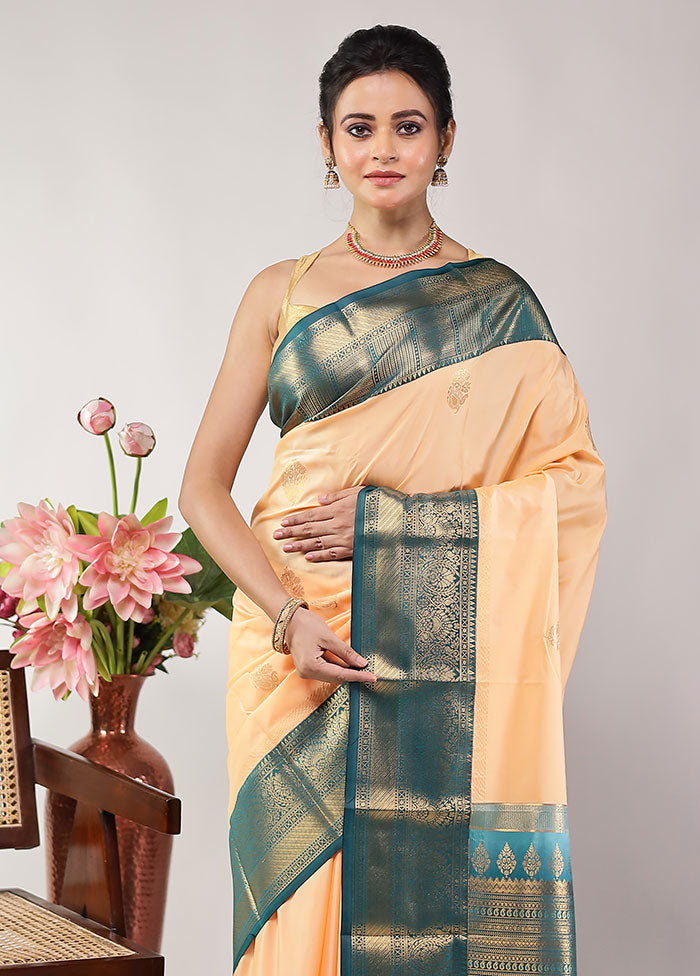 Peach Kanjivaram Silk Saree With Blouse Piece