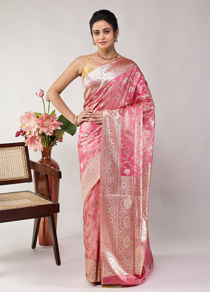 Pink Banarasi Silk Saree With Blouse Piece