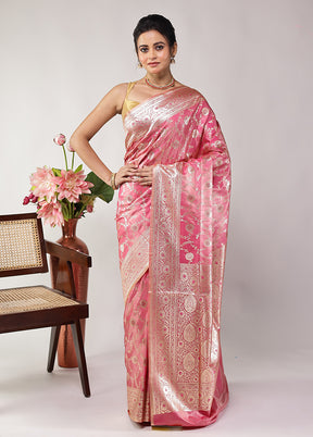 Pink Banarasi Silk Saree With Blouse Piece