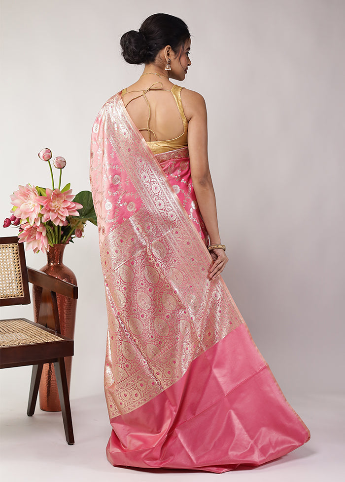 Pink Banarasi Silk Saree With Blouse Piece