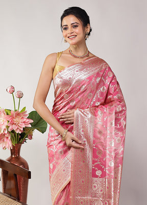 Pink Banarasi Silk Saree With Blouse Piece