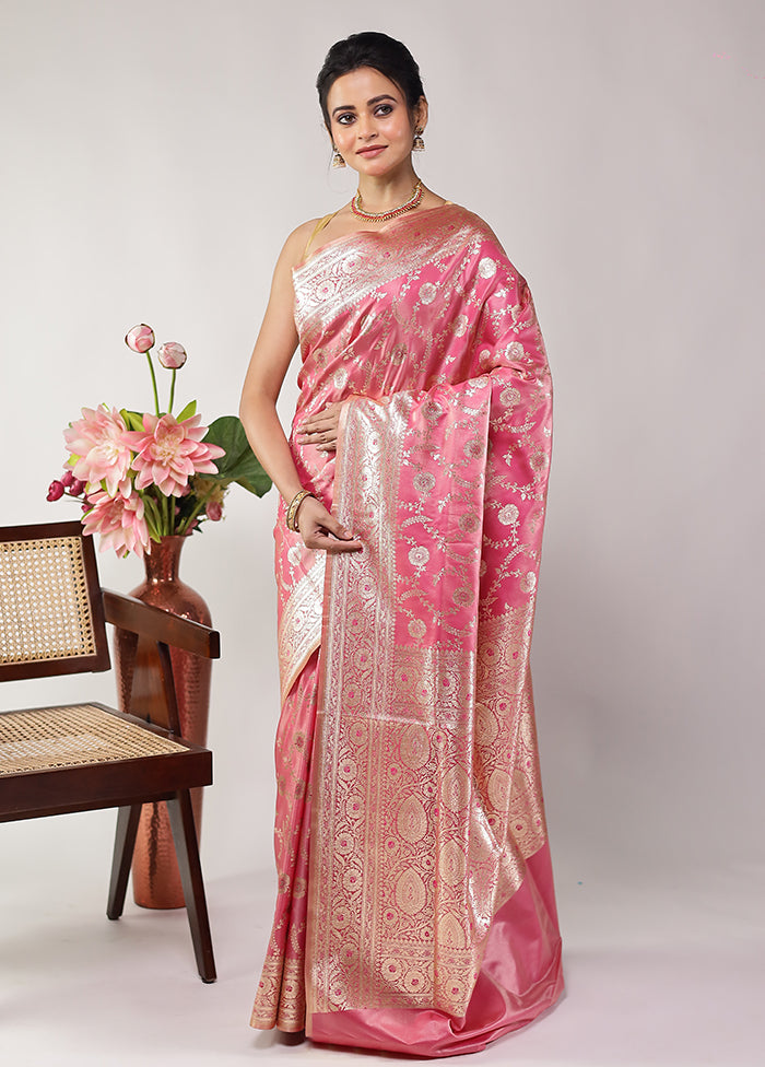 Pink Banarasi Silk Saree With Blouse Piece