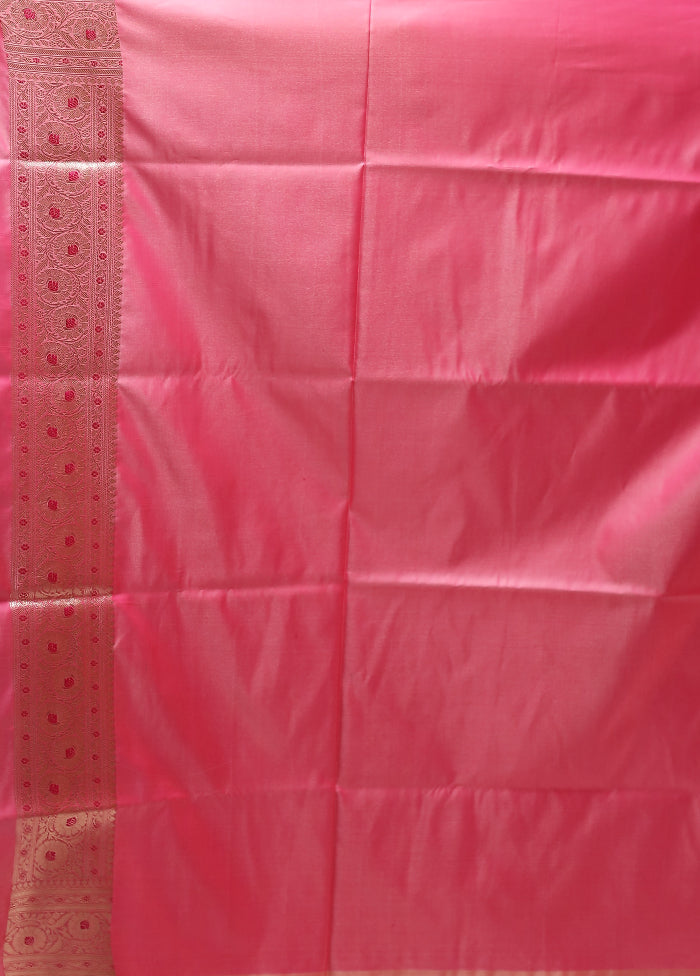 Pink Banarasi Silk Saree With Blouse Piece
