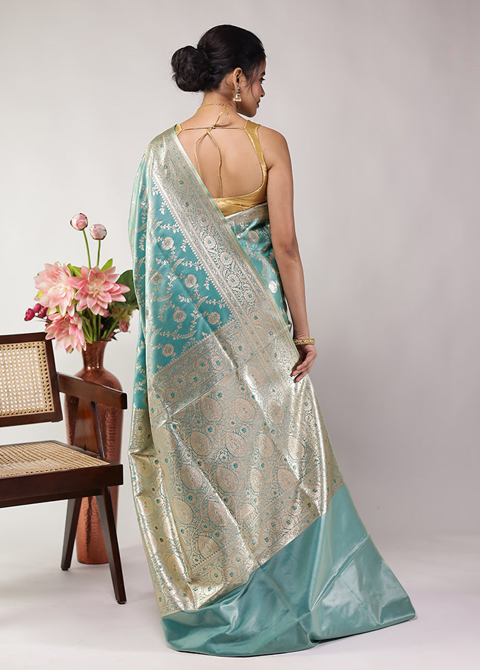 Green Banarasi Silk Saree With Blouse Piece