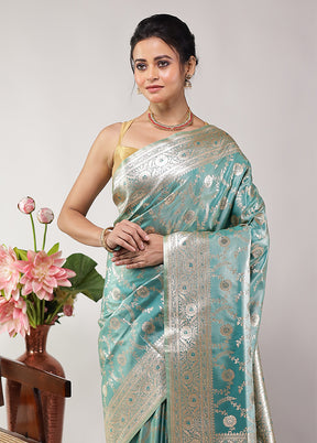 Green Banarasi Silk Saree With Blouse Piece