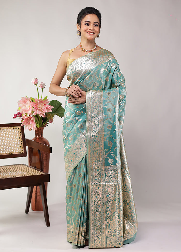 Green Banarasi Silk Saree With Blouse Piece