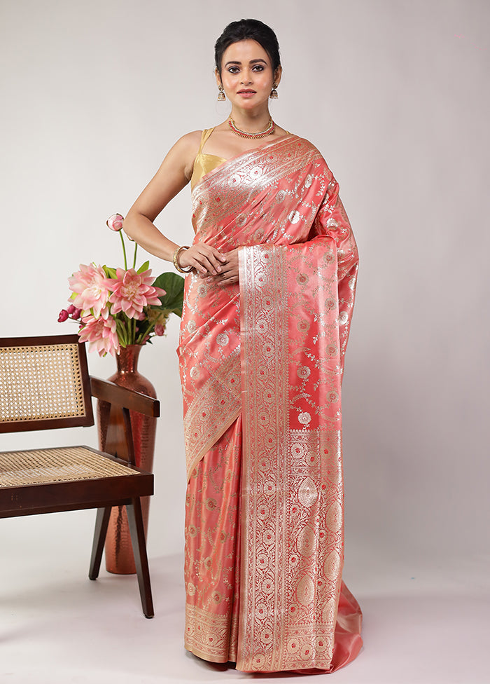 Pink Banarasi Silk Saree With Blouse Piece