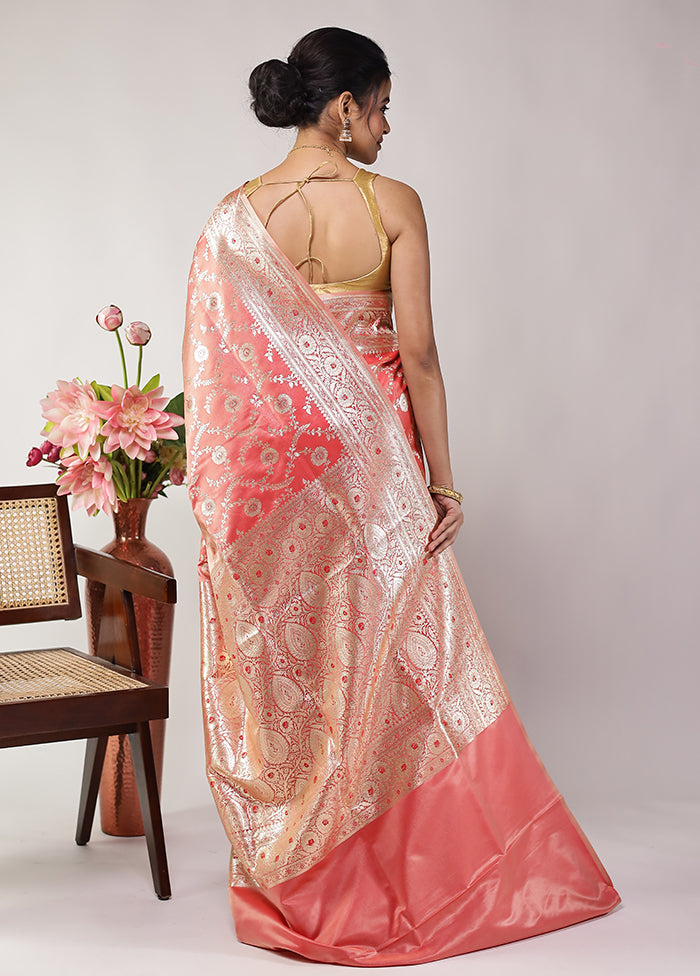 Pink Banarasi Silk Saree With Blouse Piece