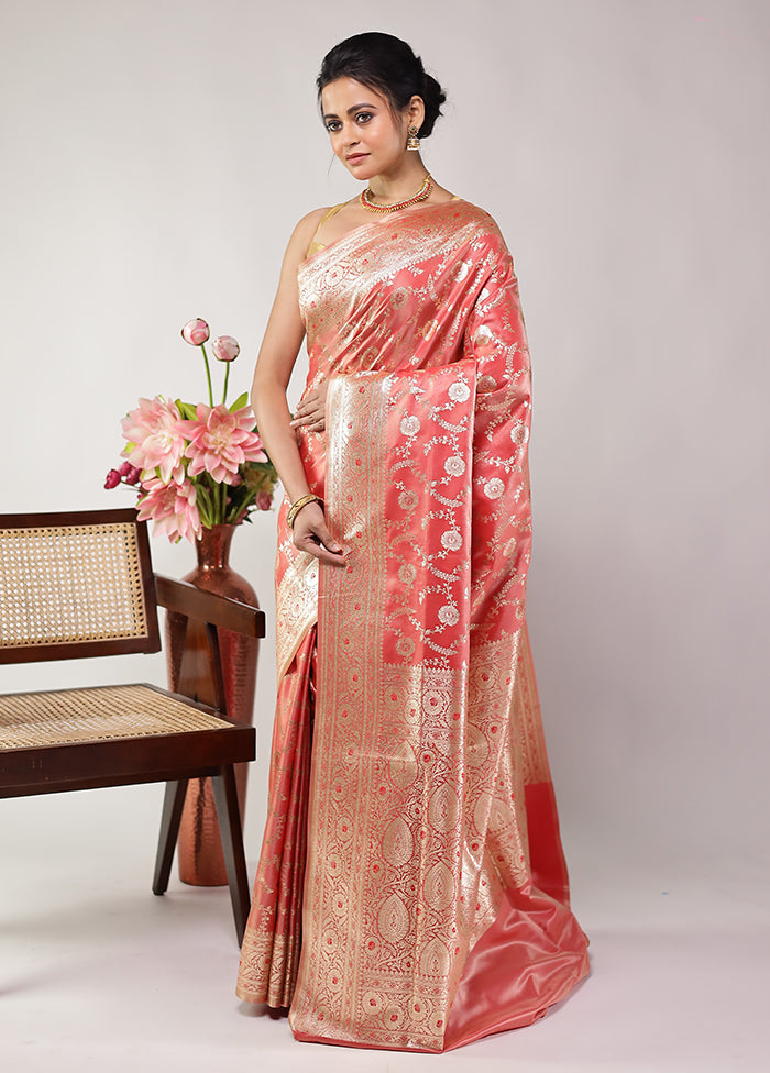 Pink Banarasi Silk Saree With Blouse Piece