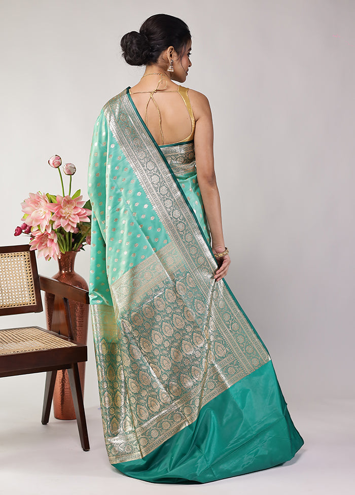 Green Banarasi Silk Saree With Blouse Piece