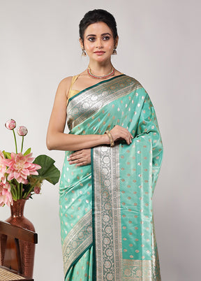 Green Banarasi Silk Saree With Blouse Piece