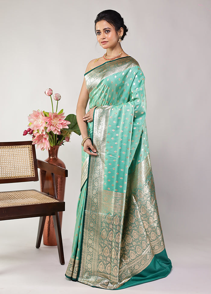 Green Banarasi Silk Saree With Blouse Piece