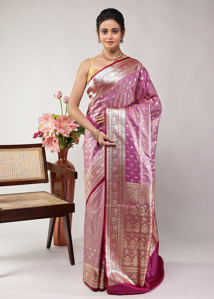 Purple Banarasi Silk Saree With Blouse Piece