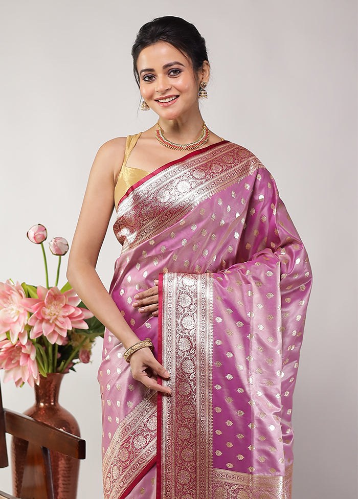 Purple Banarasi Silk Saree With Blouse Piece