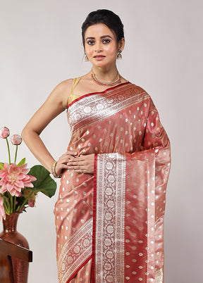 Pink Banarasi Silk Saree With Blouse Piece