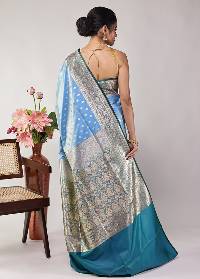 Blue Banarasi Silk Saree With Blouse Piece