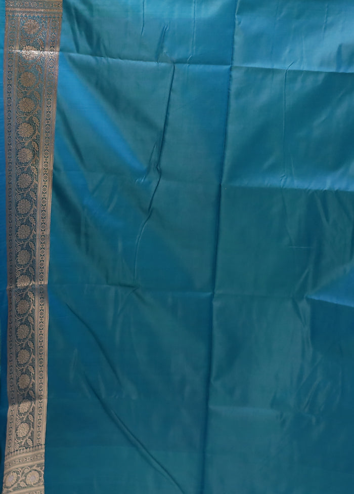 Blue Banarasi Silk Saree With Blouse Piece