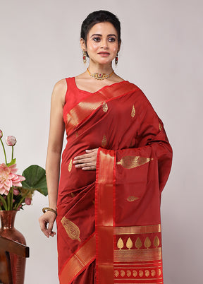 Brown Kanjivaram Silk Saree With Blouse Piece