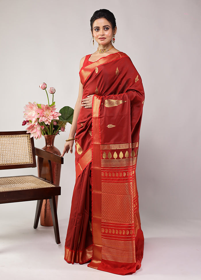 Brown Kanjivaram Silk Saree With Blouse Piece