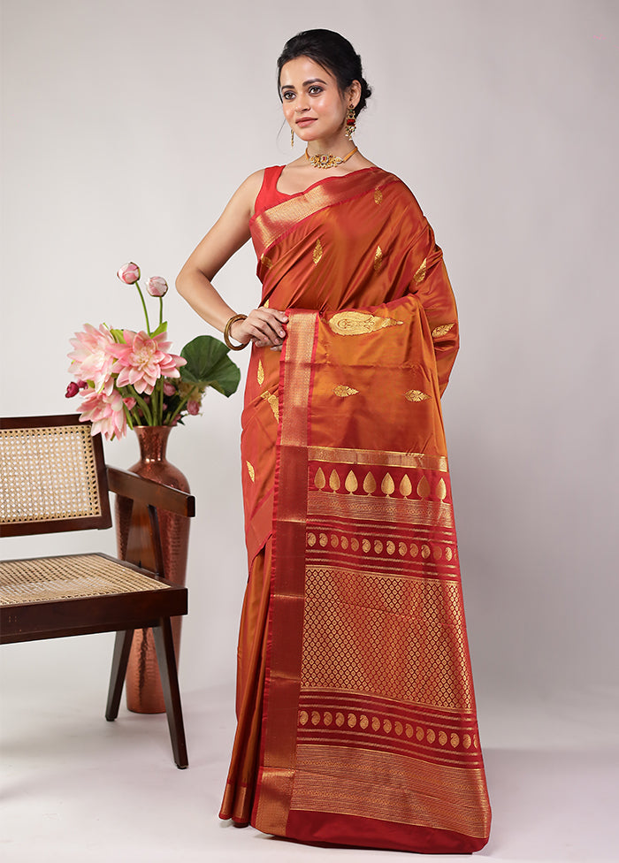 Brown Kanjivaram Silk Saree With Blouse Piece