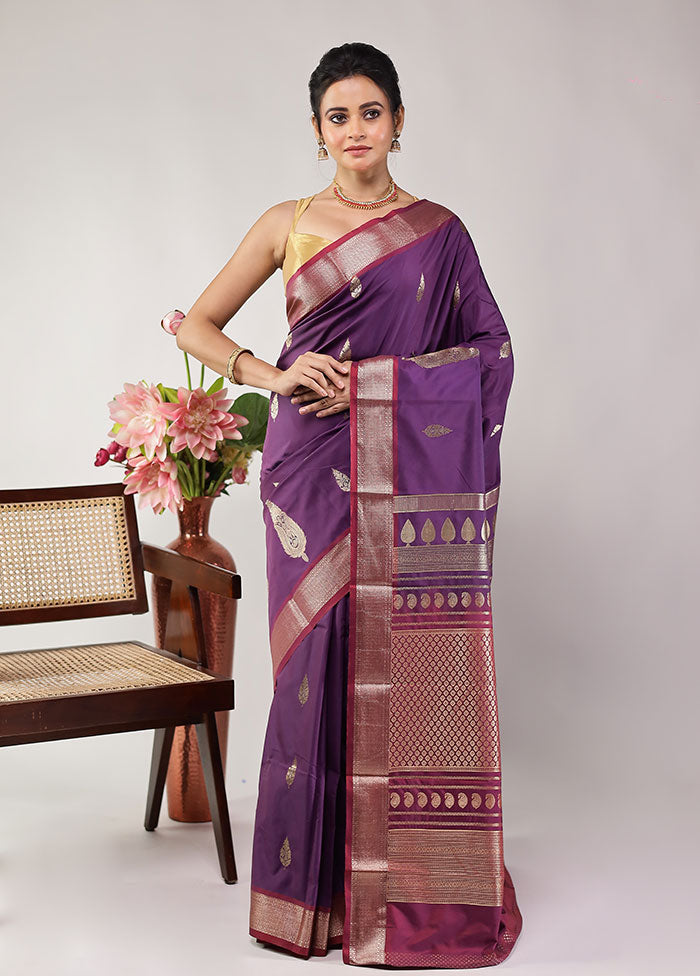 Purple Kanjivaram Silk Saree With Blouse Piece