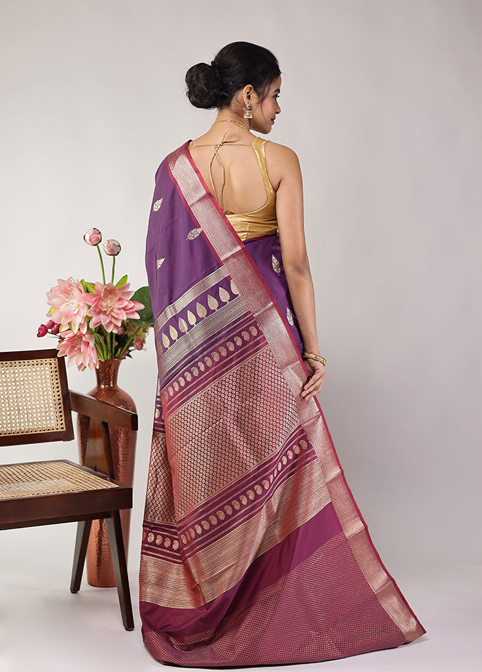 Purple Kanjivaram Silk Saree With Blouse Piece