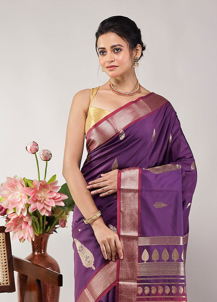 Purple Kanjivaram Silk Saree With Blouse Piece