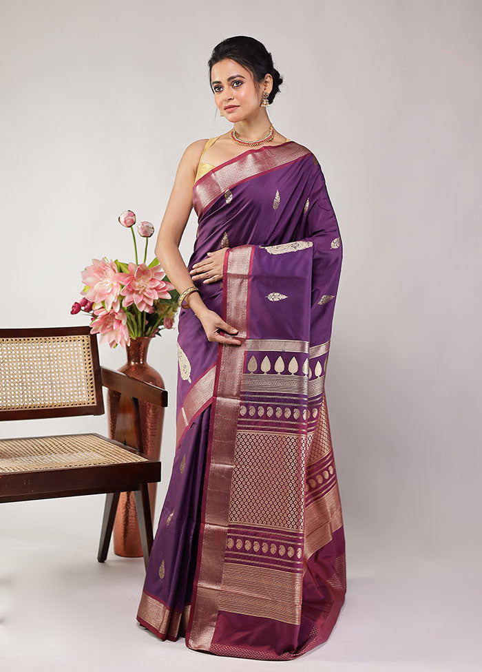 Purple Kanjivaram Silk Saree With Blouse Piece