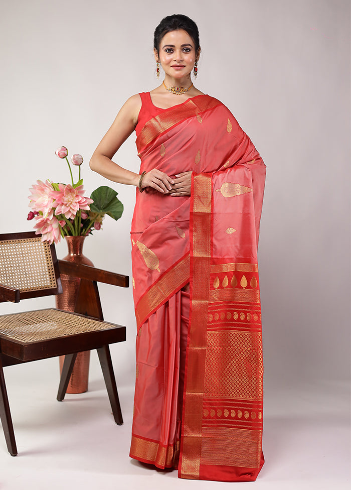 Pink Kanjivaram Silk Saree With Blouse Piece