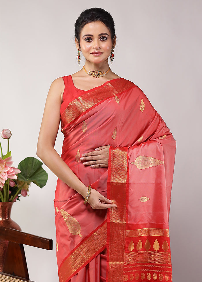 Pink Kanjivaram Silk Saree With Blouse Piece