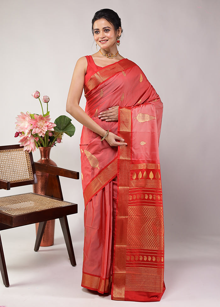 Pink Kanjivaram Silk Saree With Blouse Piece